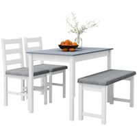 HOMCOM 4-delige eetset, 1 tafel, 1 bank, 2 stoelen, grijs+wit