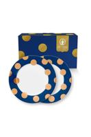 Pip Studio Set/2 Ontbijtborden Dot Delight Navy/Goud 21cm