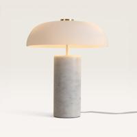 Tafellamp Ivelon marmo - Mushroom lamp met kap van handgemaakt opaalglas en voet van marmer - Zonder lichtbron