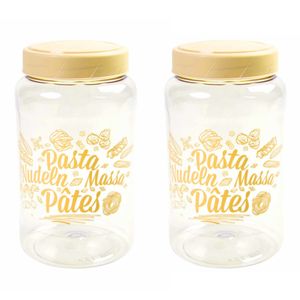 2x stuks pasta voorraadpot/bewaarpot gele deksel 1500 ml kunststof 10,5 x 19,5 cm