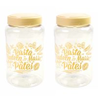 2x stuks pasta voorraadpot/bewaarpot gele deksel 1500 ml kunststof 10,5 x 19,5 cm