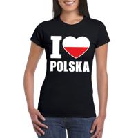 Polen supporters kleding t-shirt - voor dames - zwart - met vlag kleuren print - korte mouwen