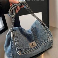 Blue Denim Slouchy Shoulder Bag - Large Capacity Casual Tote Blue