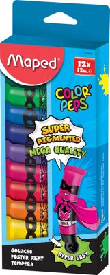 Maped Color&apos;Peps plakkaatverf, tubes van 12 ml, ophangdoos met 12 tubes in geassorteerde kleuren