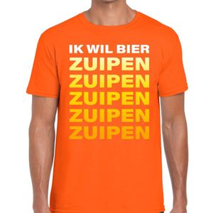 Ik wil Bier Zuipen tekst t-shirt oranje heren