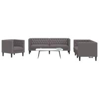 3-delige Loungeset Chesterfield-stijl kunstleer grijs