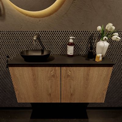 Mondiaz Fowy toiletmeubel 100cm washed oak met blad en waskom urban links zonder kraangat