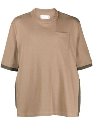 sacai t-shirt en coton à design colour block - Marron