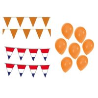 EK voetbal Holland oranje feest versiering met oranje vlaggenlijnen en ballonnen - Feestpakketten - thumbnail