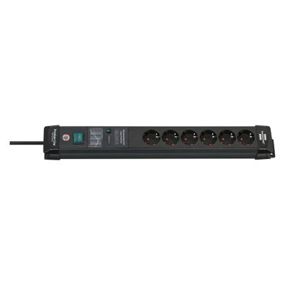 Brennenstuhl 1951160401 Stekkerdoos 6 Sockets | Premium Line | Aan/uit Schakelaar | Overspanningsbeveiliging | Zwart | 3 meter