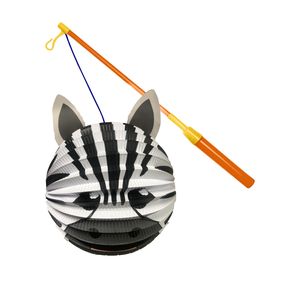 Bol lampion zebra - wit/zwart - H20 cm - papier - met lampionstokje - 39 cm