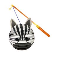 Bol lampion zebra - wit/zwart - H20 cm - papier - met lampionstokje - 39 cm - thumbnail