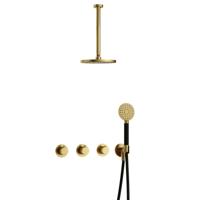 Hotbath Cobber - CB7067 - Inbouw Regendoucheset - Geborsteld Messing PVD - 2 Stopkranen - Thermostatisch - Plafondbuis 30 cm - Hoofddouche 200 mm - Ronde Handdouche 3 Standen - Waterbesparend