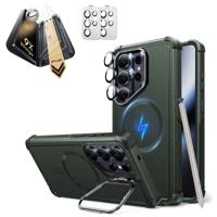 Galaxy S26 Ultra Bundle Cyber Tough Magnetic Case (Stash Stand) and Armorite® Pro Screen Protector - Olive Green