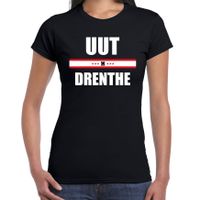 Uut Drenthe met vlag Drenthe t-shirts Drents dialect zwart voor dames - thumbnail