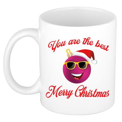 Kerst cadeau koffiemok - The Best - smile - roze - 300 ml - keramiek - Merry Christmas - collega
