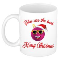 Kerst cadeau koffiemok - The Best - smile - roze - 300 ml - keramiek - Merry Christmas - collega