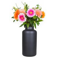 Floran Bloemenvaas Milan - mat zwart glas - D15 x H30 cm - melkbus vaas met smalle hals   -
