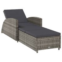 The Living Store Ligstoel PE-rattan - 201 x 67 x 28.5 / 51 / 53 / 67 cm - Grijs - Met verstelbare rugleuning