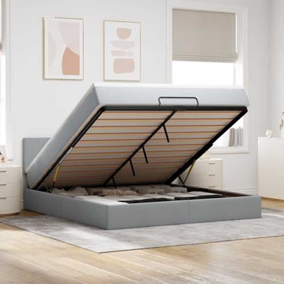 Bed poef met matras en LED's 180x200 cm stof lichtgrijs