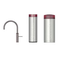 Quooker Fusion Round Keukenkraan Set - Kokend Warm- en Koud Water - Gunmetal - met COMBI+ Reservoir & CUBE - Direct Gekoeld Bruisend Water