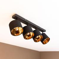 Jimmy LED Plafondspot - 4 spots - Kantelbaar - Draaibaar - Zwart/Goud - E14 fitting - IP20 voor binnen - Textiel spot
