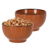Serveer/chips schaaltje Fishbone - 2x - terra - 14 x 8 cm - keramiek - kommetjes - 680 ml