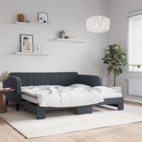 Slaapbank met onderschuifbed 90x190 cm fluweel donkergrijs
