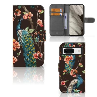 Google Pixel 8 | Telefoonhoesje | Met pasjeshouder | Pauw met Bloemen