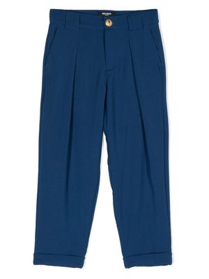 Balmain Kids pantalon en laine à deisgn plissé - Bleu