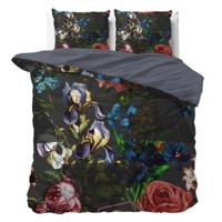 Dekbedovertrek Zina - Eenpersoons (140x200 cm) - / Antraciet Polyester-katoen - Dessin: Bloemen - Manilla - Dekbed-Discounter.nl