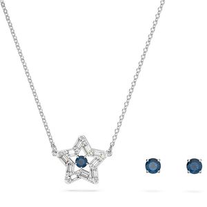 Swarovski 5646762 Set Ketting + Oorknoppen Stella zilverkleurig-blauw 38-41 cm