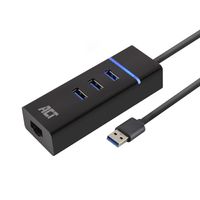 ACT AC6310 SuperSpeed USB Hub 3.2 | 5 Gbps | 3x USB-A | 1x Gigabit Ethernet | Zwart - thumbnail