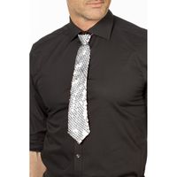 Zilveren glitter verkleed stropdassen 32 cm voor dames/heren   -