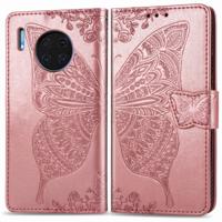 Voor Huawei mate 30 Pro Butterfly Love Flower reliëf horizontale Flip lederen draagtas met beugel/kaartsleuf/portemonnee/Lanyard (Rose goud)