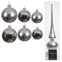 Groot pakket glazen kerstballen 50x zilver glans/mat 4-6-8 cm met piek mat - thumbnail