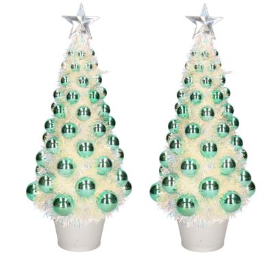 2x stuks complete mini kunst kerstbomen / kunstbomen groen met lichtjes 40 cm