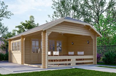Interflex W Blokhut 440x340 met overkapping 300 cm 50 mm vuren groen geïmpregneerd