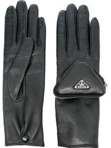 Prada gants en cuir à poche zippée - Noir