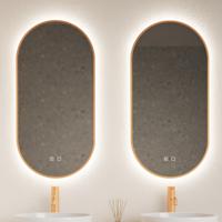 Spiegel Gliss Design Aura 40x100cm Koper Ovaal Met LED Verlichting & Geïntegreerde Spiegelverwarming - thumbnail