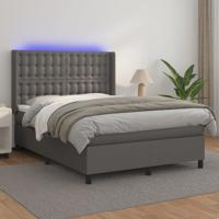 Boxspring met matras en LED kunstleer grijs 140x200 cm