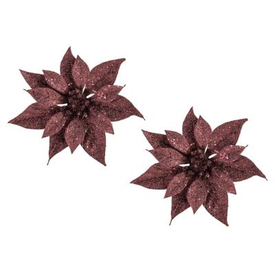 Kerstboomversiering Kerstster - 2x stuks - 18 cm - donkerrood - op clip - ornament - ster