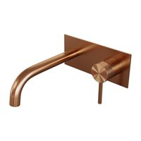 Brauer Copper Carving Wastafelmengkraan inbouw - gebogen uitloop links - hendel lang smal carving- afdekplaat - model A 1 - PVD - geborsteld koper 5-GK-004-B6