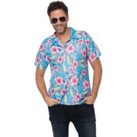 Tropical party Hawaii blouse heren - bloemen - blauw - carnaval/themafeest - thumbnail