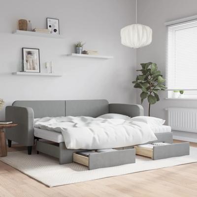 Slaapbank met onderschuifbed en lades 90x200 cm stof lichtgrijs