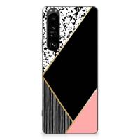 Sony Xperia 1 III | TPU Hoesje | Zwart Roze Vormen Sony Xperia 1 III | TPU Hoesje | Zwart Roze Vormen