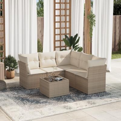 6-delige Loungeset met kussens poly rattan beige