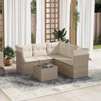 6-delige Loungeset met kussens poly rattan beige