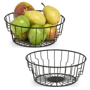 2x Zwarte ronde fruitschalen metaal 24 cm