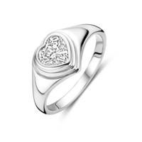 Gerhodineerde 925 Zilveren Ring in Hartvorm met Zirkonia - 10 mm Breed